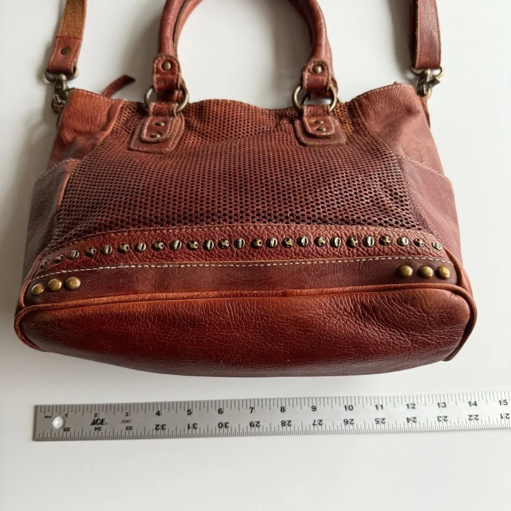 Amsterdam Heritage Caramel Leather Perforated Studded Top‎ Handle Shoulder Bag